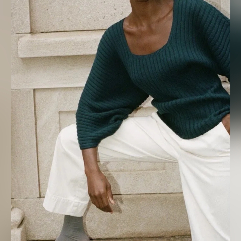 Mara Hoffman Teal Square Neck 'Jocelyn' Ribbed Organic Cotton Sweater | XS | EUC